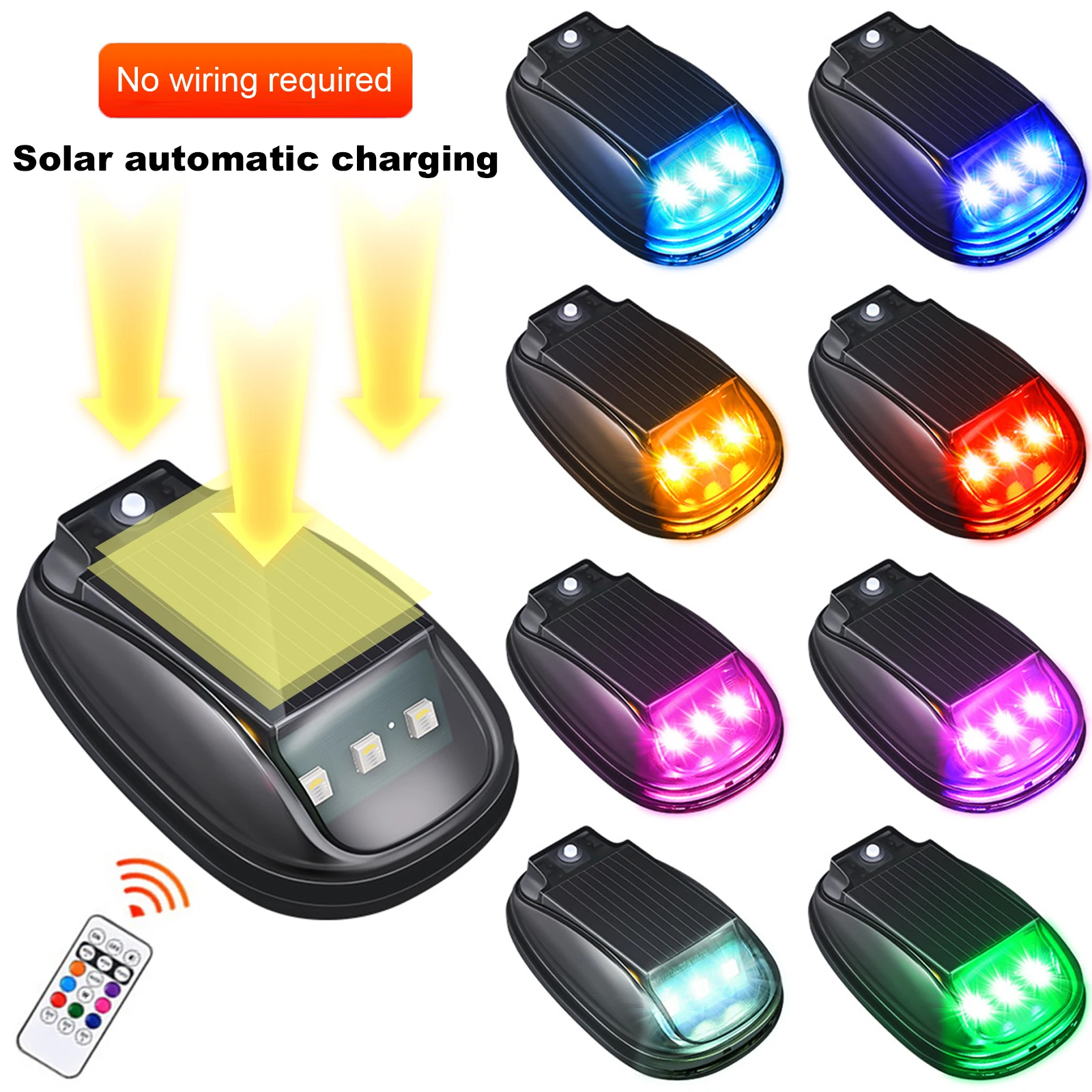

Wireless Flashing Lights with RC Punch-Free Universal Signal Mouse Lamp RGB Solar Powered Strobe Pilot Light for Car Decor