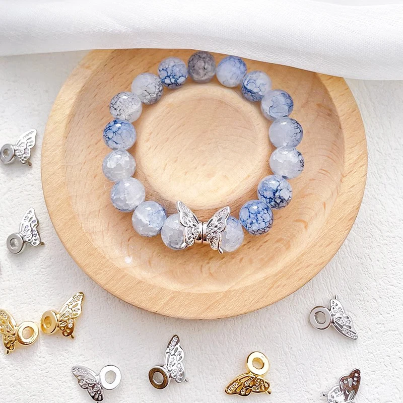 2 pair  Copper plated with genuine gold  Inlaid zircon  Butterfly wing beads  DIY makes necklace bracelet spacing accessories