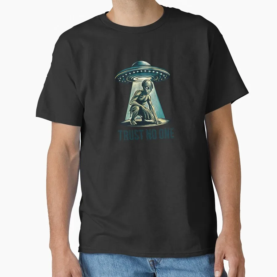 

1104 Vintage Sci fi tv series The X Files Trust No One Gift t shirt Retro Alien movie Graphic clothes All size tops S-6XL