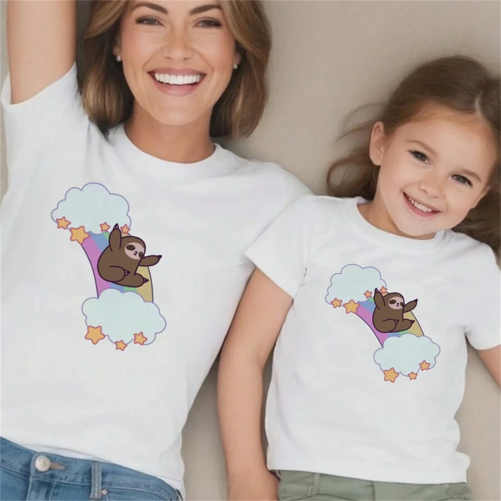

Sloth Animals Kids Summer Girls & Boys Funny Tshirt Children Print T-shirt Fashion Matching Outfits for Family