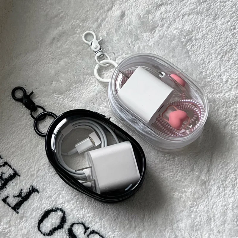 Transparent Storage Box Jewelry Organizer Data Cable Protective Cover Portable Doll Toy Pouch Keychain Bag Zipper Coin Purse