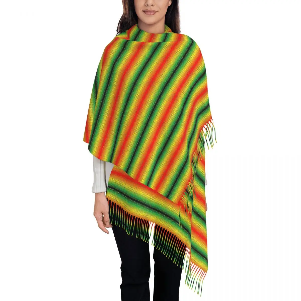 

Women's Scarf with Tassel REGGAE Jamaica Rasta Large Super Soft Shawl Wrap Gifts Cashmere Scarf