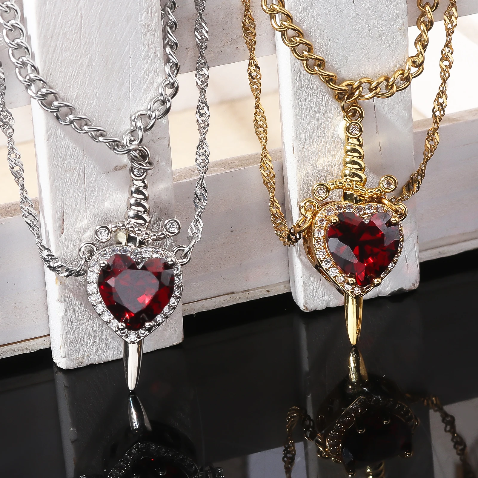 Snow White and the Huntsman Couple Necklace Heart and Sword Pendant Necklace for Women Romantic Valentine's Day Jewelry Gifts image 4
