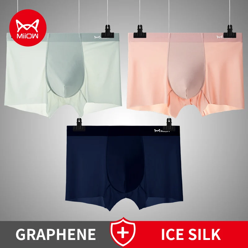 MiiOW 3 stücke Eis Seide Nahtlose Schlüpfer der Männer Mulberry Seide Antibakterielle Boxer Shorts Mesh Ultra-dünne Sexy Verschnaufpause männer Unterwäsche