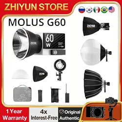ZHIYUN MOLUS G60 COB 60W Pocket LED Light Video Photography Lighting for YouTube TikTok Video Studio Recording Outdoor Shooting