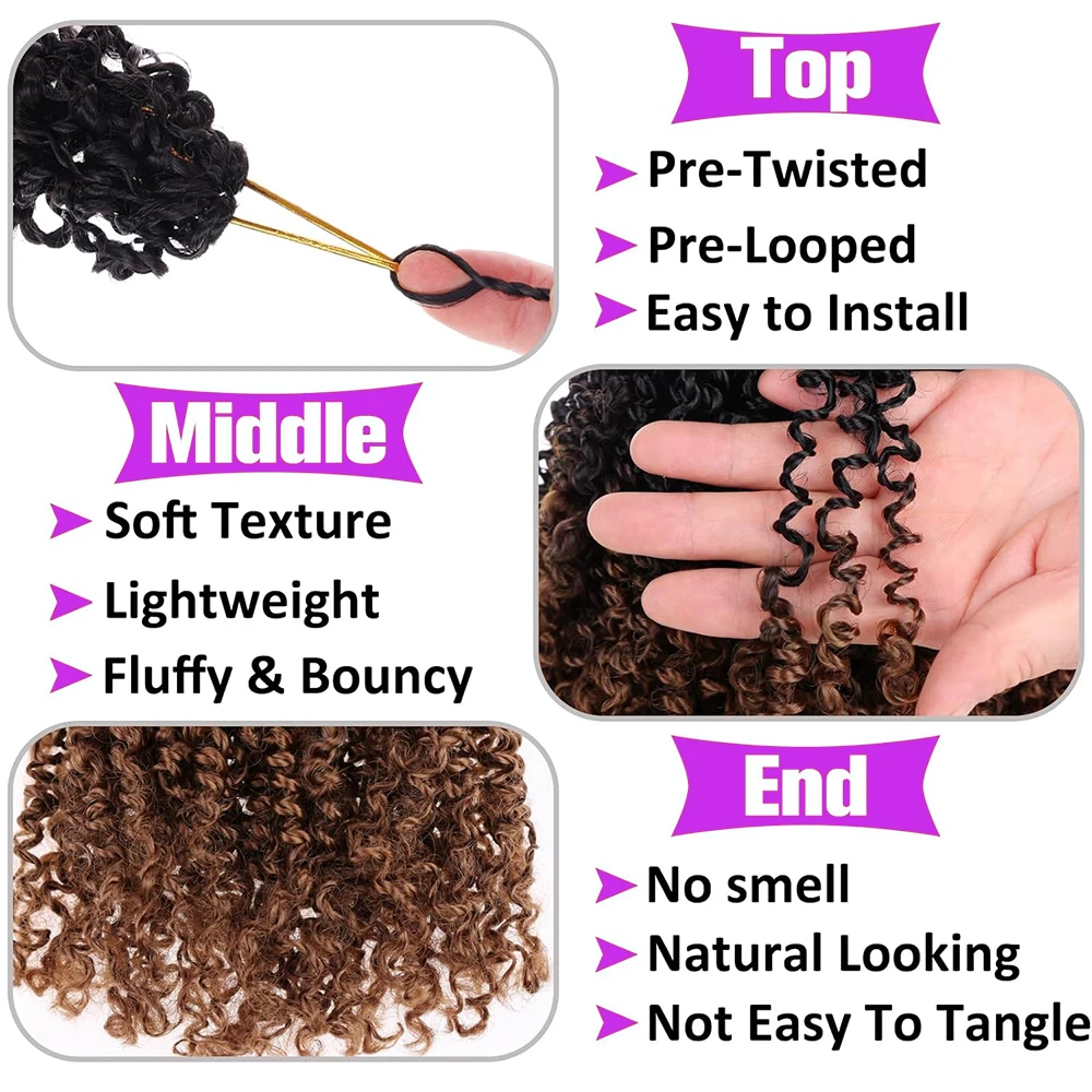 10-calowe syntetyczne, wstępnie zapętlone Yanky Twists Passion Spring Crochet Braiding Hair Short Pre-twisted Mini Curly Twist Crochet