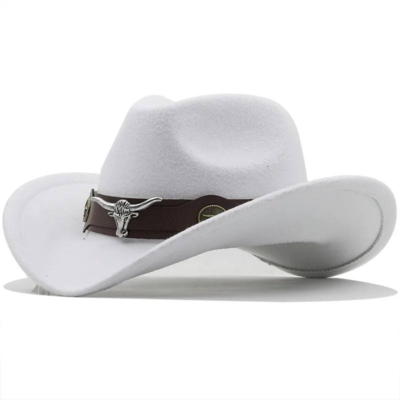 Western-Cowboy-Hut, 2 Größen, schwarzer Woll-Jazz-Zylinder, Herren, ethnischer Stil, Kuhkopf, Band, Filzkappe, Damen, Kinder, Reiten, Fedora-Hut – Detail 11