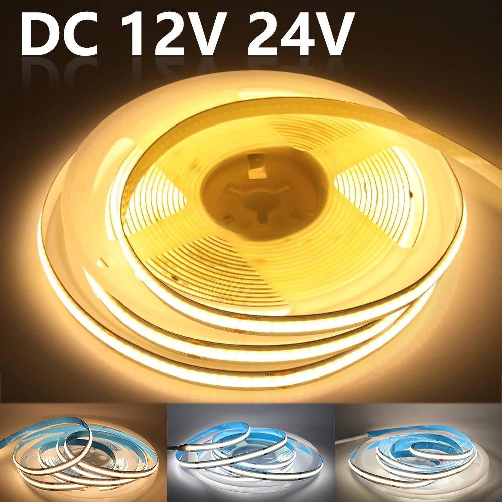 

COB LED Strip Light 12V 24V High Density Linear Lighting 320LEDs/m Flexible FOB COB Led Light Tape RA90 Warm Nature Cool White