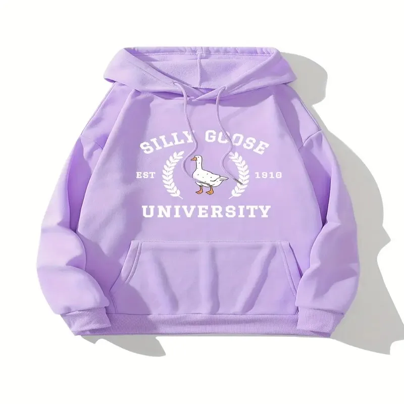 

Осень-зима, женский свитшот больших размеров, женский Silly Goose, белый текст, художественный принт, которую можно стирать в машине, уличная одежда, топ из чистого хлопка