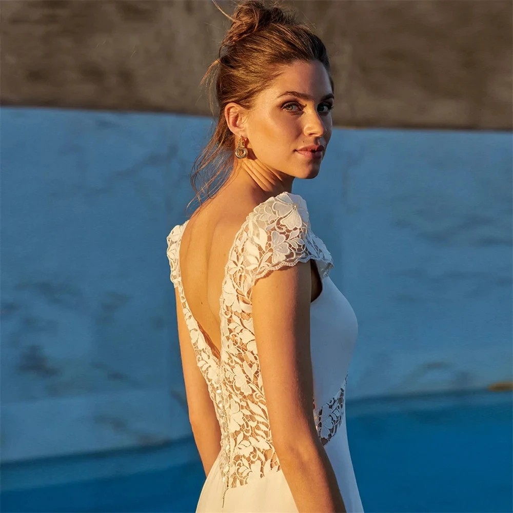 Luxury Wedding Dresses V-Neck A-Line Bridal Gowns Short Sleeves Robes For Formal Party Lace Appliques Vestidos De Novia 2024