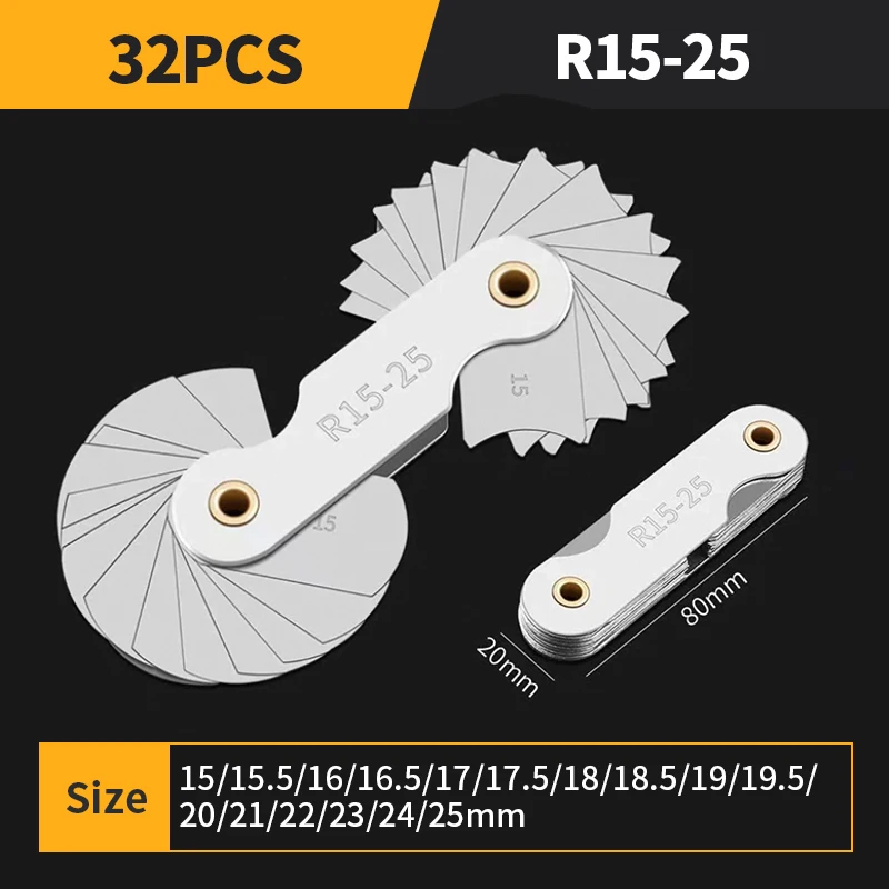รัศมีแม่แบบ R gauge R1-6.5 7-14.5 15-25 26-80 รัศมีเกจแผ่น fillet gaug ภายนอกภายในเว้านูนเครื่องมือวัด