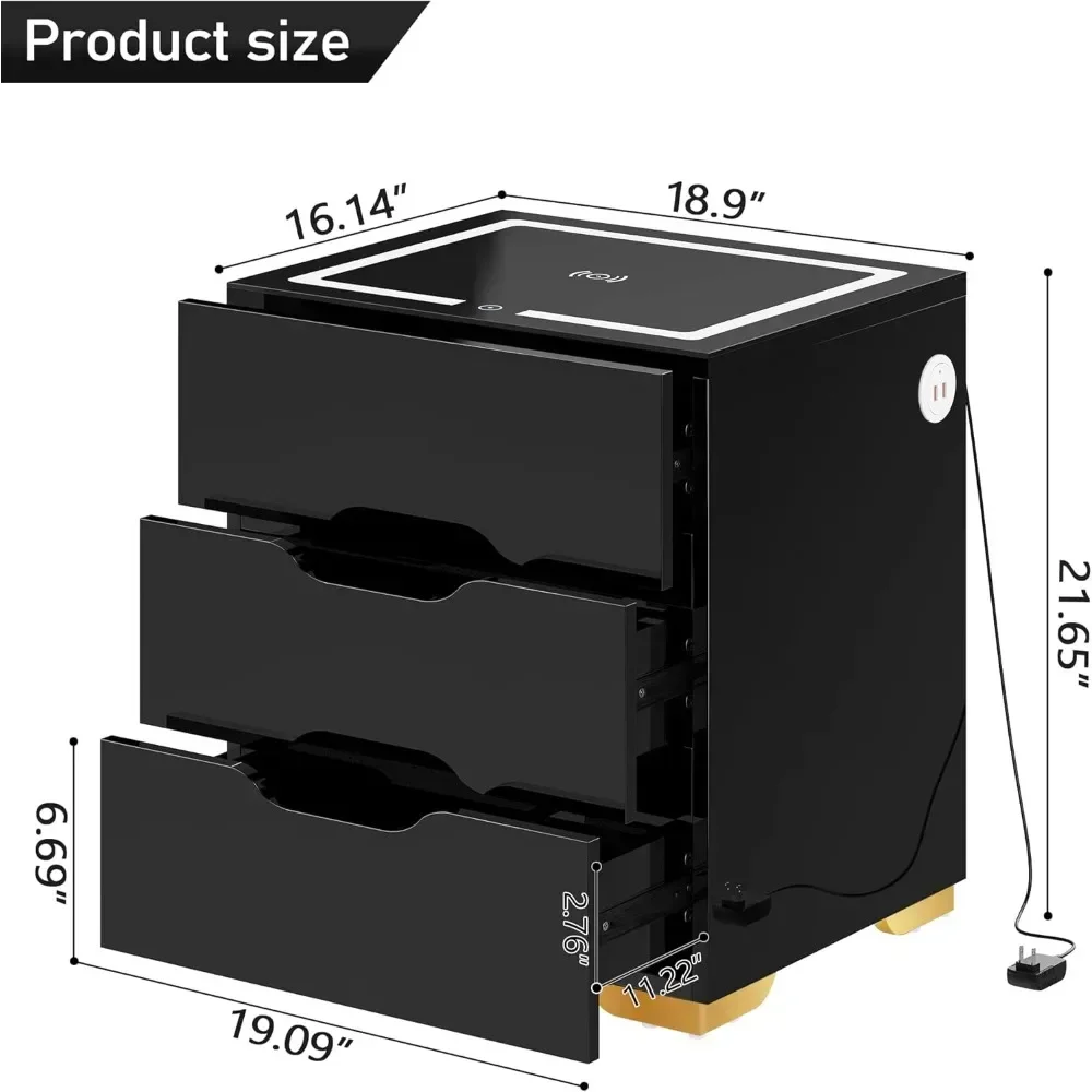 Nightstand with Wireless Charging Station & USB Charging, Smart Bedside Table with Adjustable LED Lights, End Table Organizer