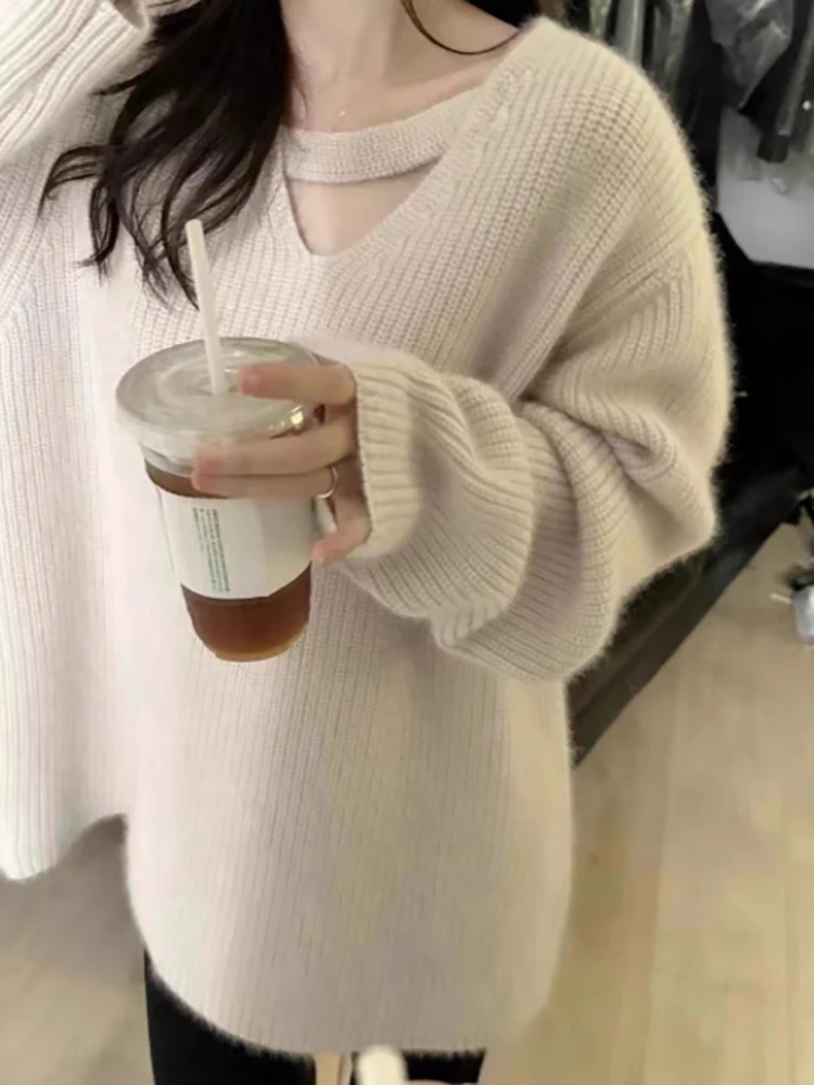 Suéter is de Punto Calado con Cuello en V para Mujer, Diseño de Moda para Principios de Otoño, Estilo Casual, Manga Larga, ...