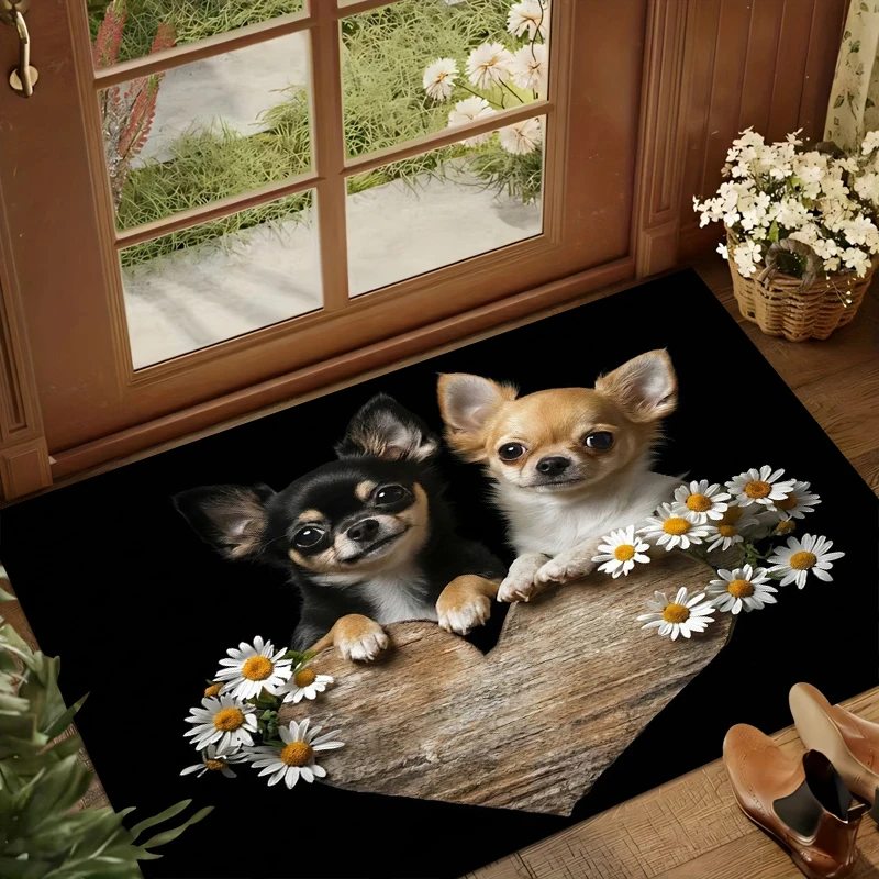 Cute Chihuahua Dog Pattern Rug Adorable  Decor Carpet Anti Slip Mat for Entryway Living Room Bedroom Pet Themed Home Decor