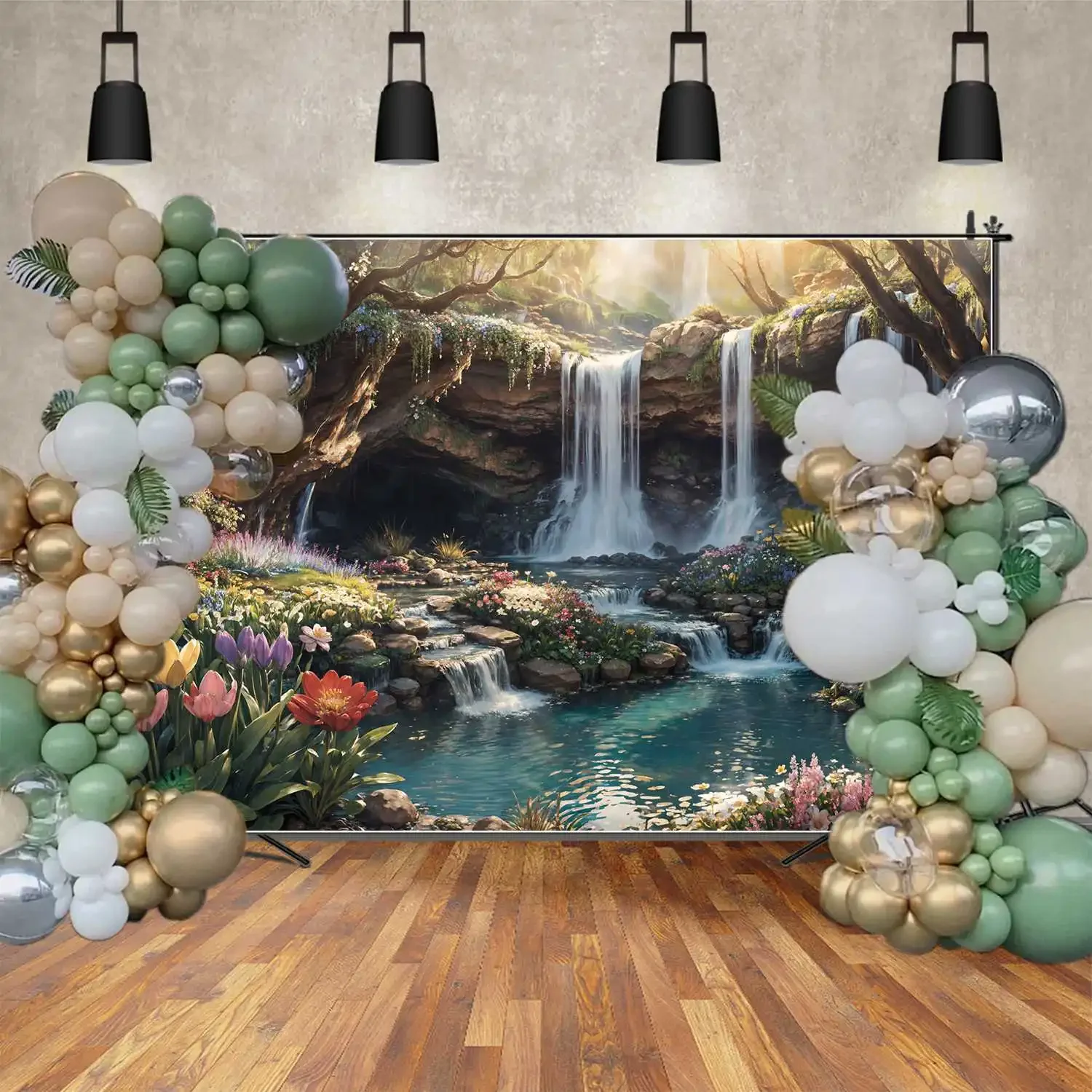 Montanha Cachoeira Fotografia Cenário, Custom Photo Booth, adereços de estúdio, Primavera fundo, Decoração Fotografia, Festa Infantil