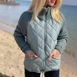 Spring Parkas Women Casual Spliced Short Padded Jacket Stand Up Collar Long Sleeves Autumn Coat Parkas Jackets Y2k Streetwear