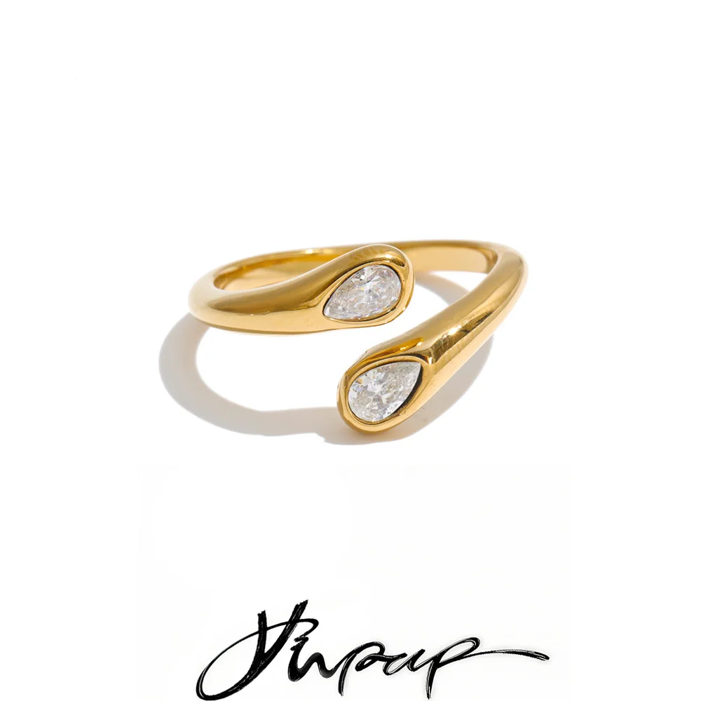Yhpup Size 7 Stainless Steel Rings for Women Double Teardrop Cubic Zirconia Fashion Delicate Arrivals Jewelry