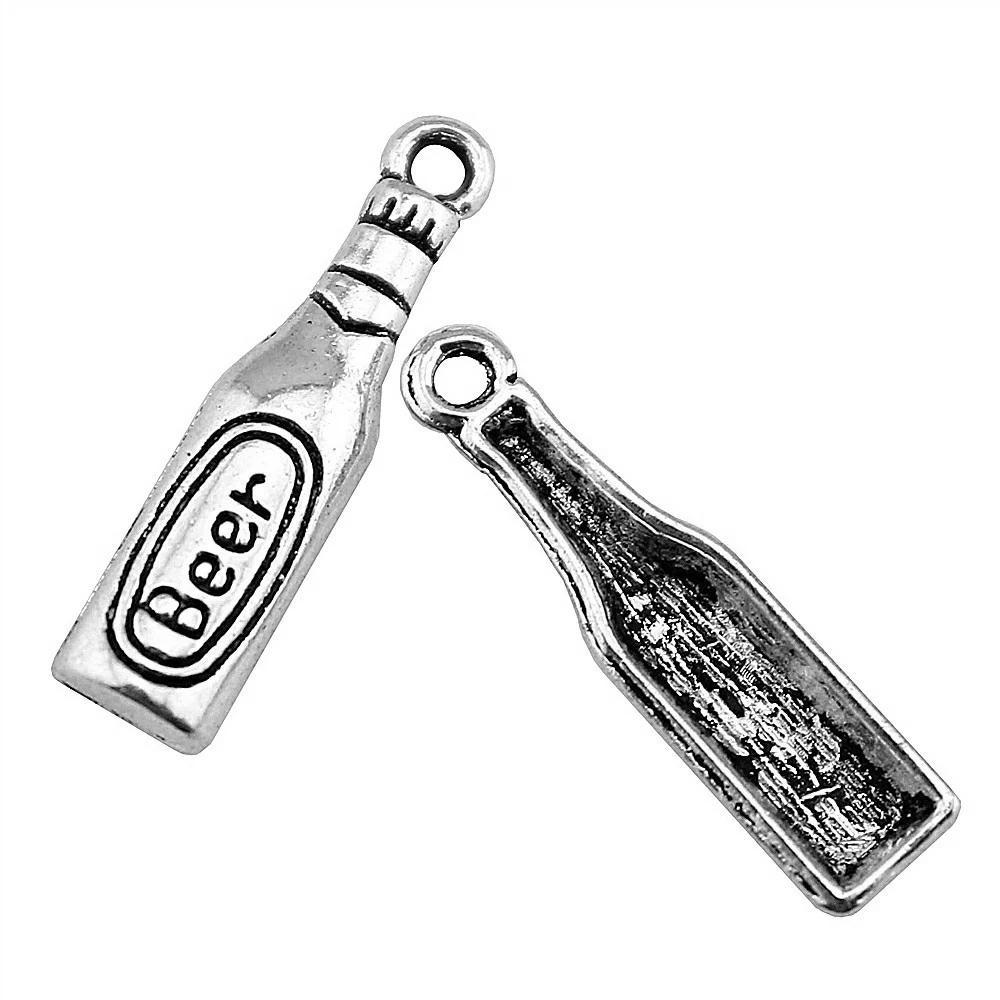 

Wholesale 200pcs/bag 24x6mm Bottle Beer Pendant Charms Wholesale Antique Silver Color Beer Bottle Pendants Charm Beer