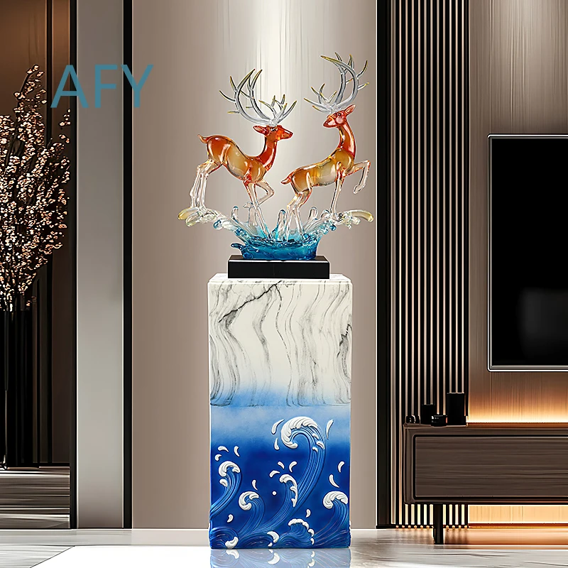 for Home Decor Couple Deer Sculpture Decoration for Living Room Hotel Foyer Entrance Fulu Statue Art Decor Gift Modern