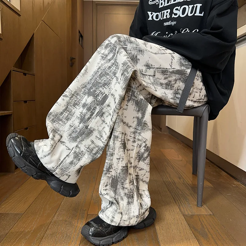 Straight-leg Corduroy Printed Trousers Spring New Man Fashionable Comfortable Personality Cool All-matching Loose