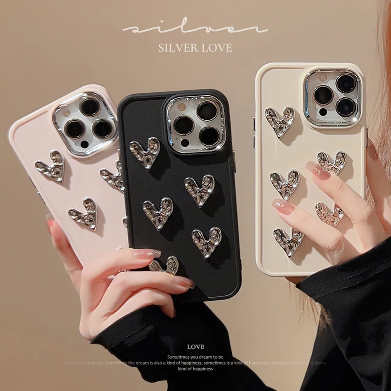 Luxury Electroplating 3D Pearl Love Heart Phone Case For iPhone 11 12 13 14 15 Pro Max 14plus X XR XS Max 7 8 Plus Bumper Cover