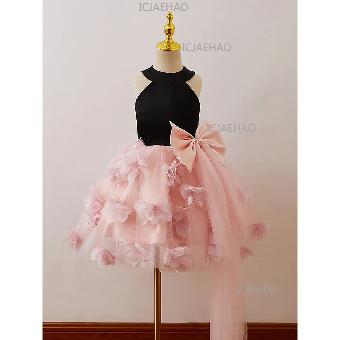Girls High‑End Light Luxury Strapless Formal Dress, Birthday Princess Gown, Catwalk Kids Host & Piano Performance Outfit