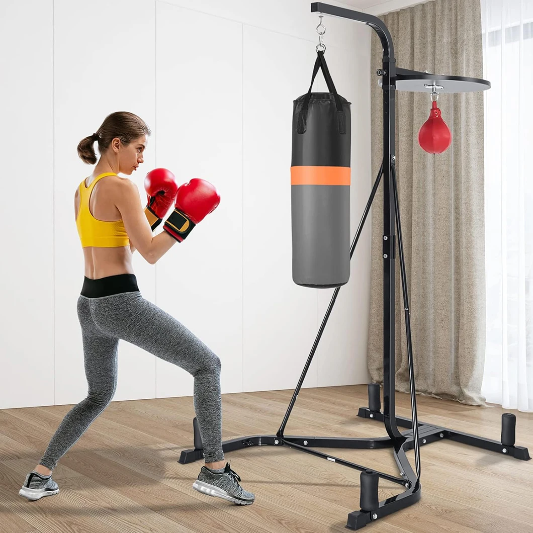 2-Station Dual Heavy Duty Boxing Stand Powder Coated Steel Rack for Heavy Bag & Speed Ball