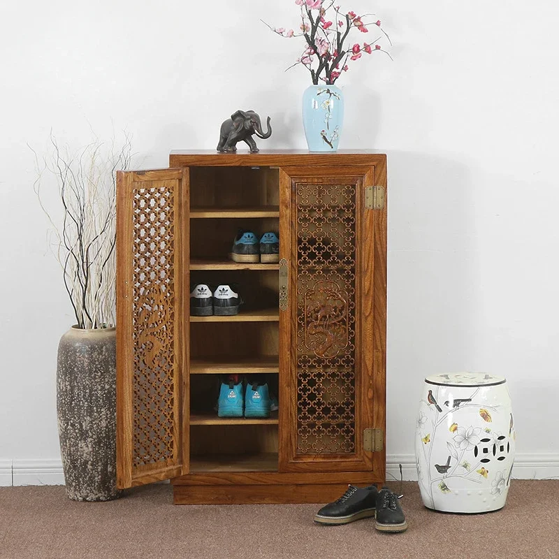 

Solid wood carving flower shoe cabinet empty storage shoe cabinet small apartment storage cabinet