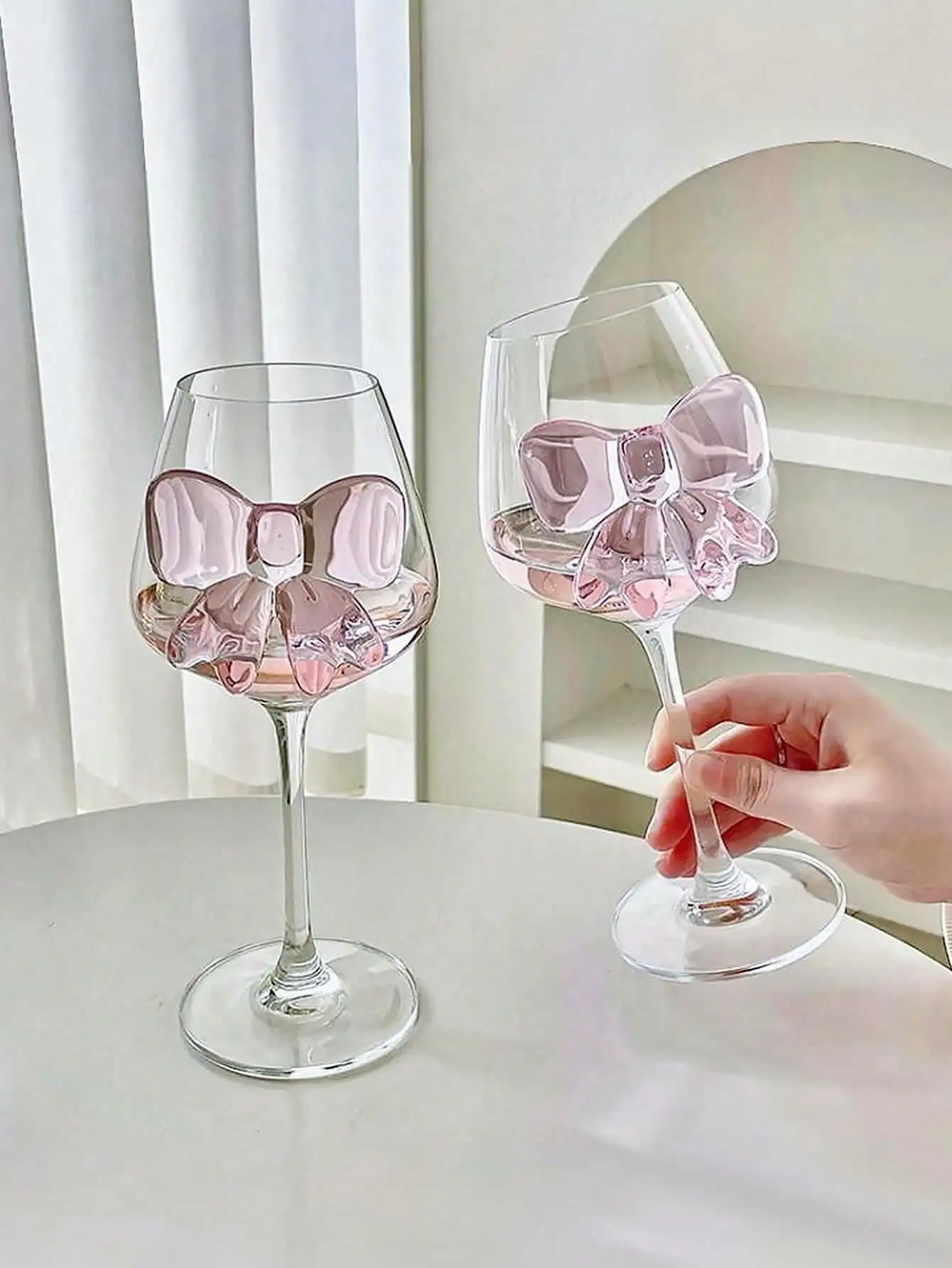 1pc Ins Style Creative Elegant Red Wine Glass, Cute Bow Design Girly Pink Wine Glass, Crystal Bow Luxury Stemware For Home, Suitable For Party, Restaurant, Bar, Cafe, Dessert Shop, Wedding Gift，sh260421151595142687210