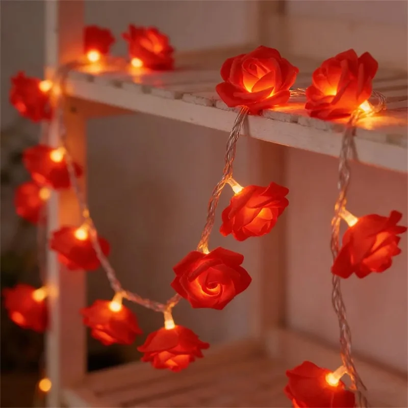 20LED Rose Flowe LED String Lights Holiday Garland Decor Wedding Birthday Valentine's Day Christmas Tree Decor for Home Indoor