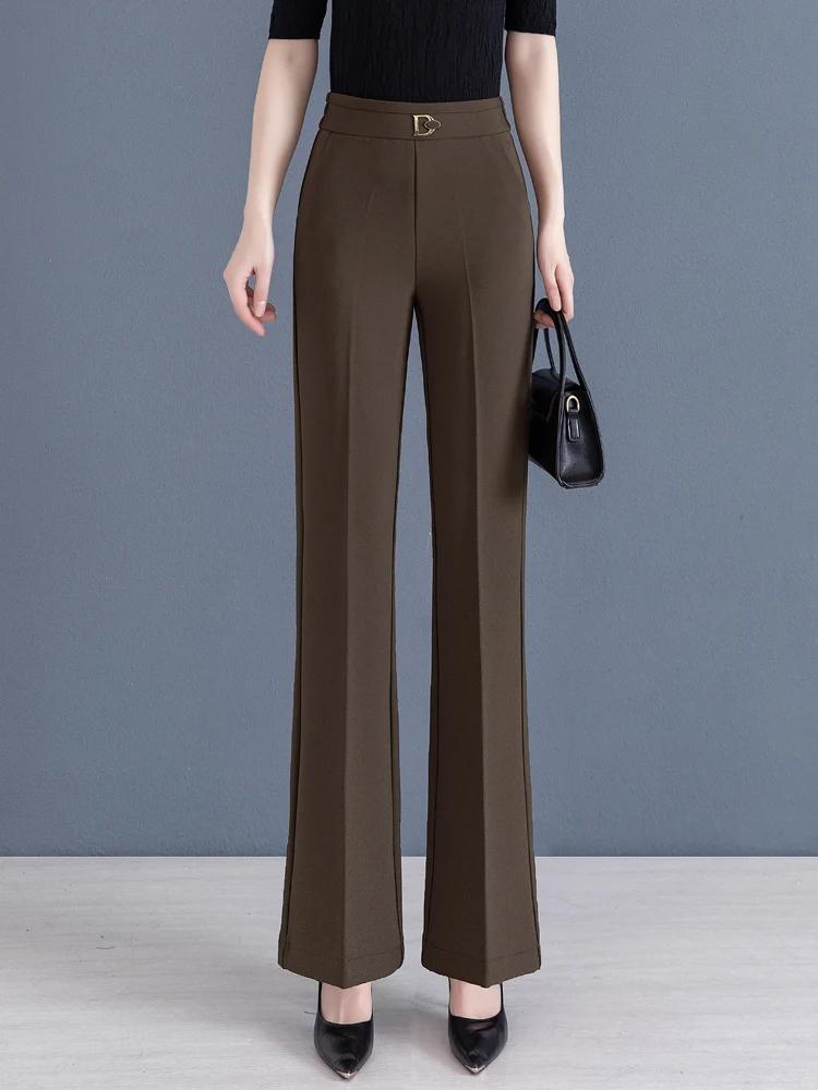 

High Waist Elastic Wide Leg Pants Casual Straight Cut Trousers for Women Spring Autumn New Style Polyester Fiber