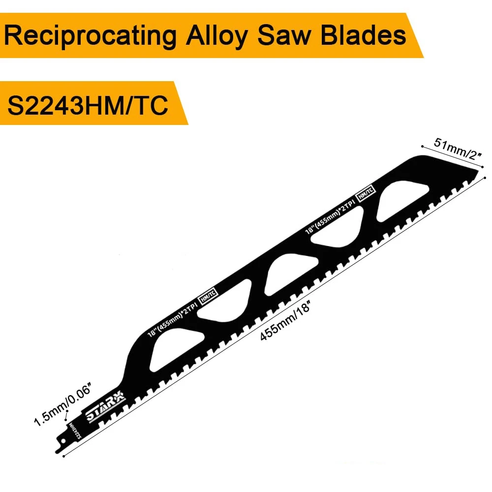 Reciprocating Saw Blade Carbide Tungsten Carbide for Cutting Porous Concrete, Fibre Cement, Brick 455mm/17.9inch