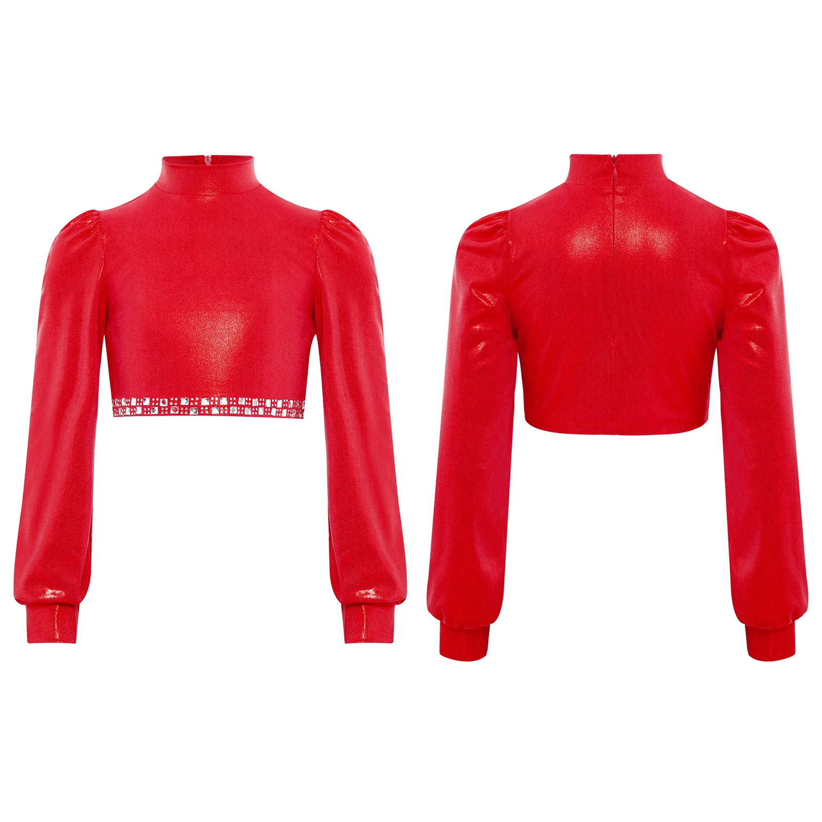 

Kids Girls Jazz Dance Performance Costume Shiny Rhinestones Metallic Crop Top And Elastic Pants Hip Hop Jazz Modern Dancewear