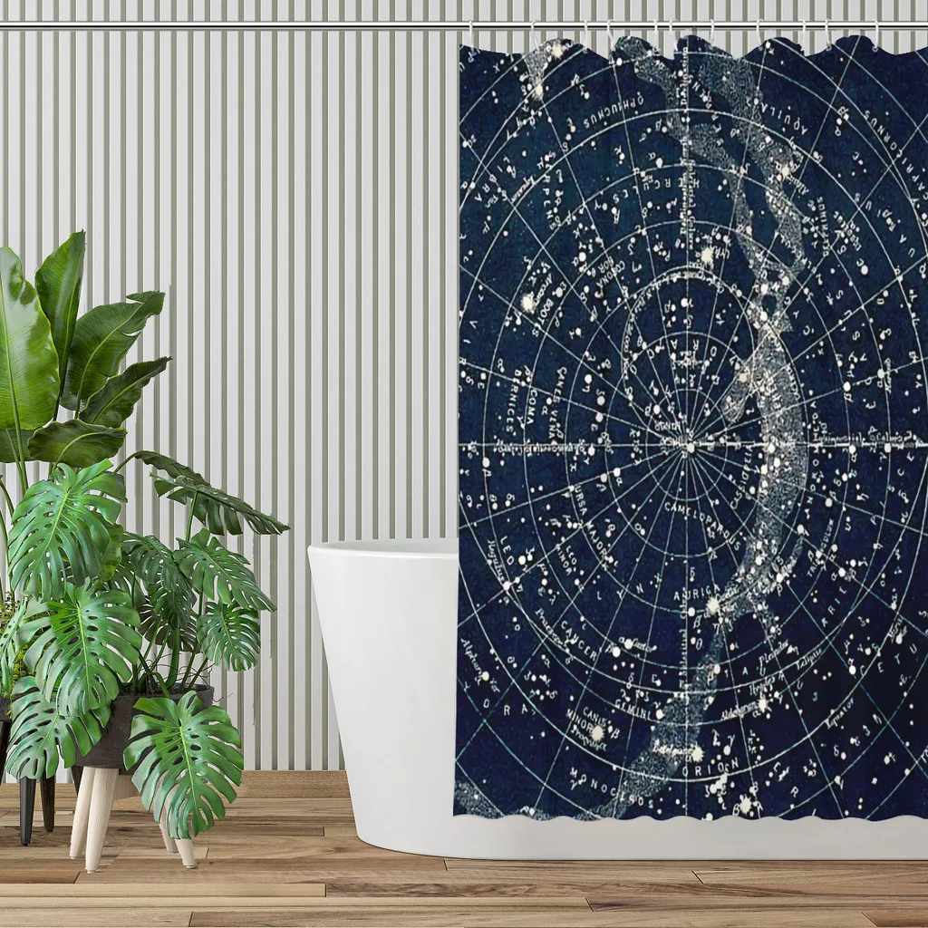 CONSTELLATIONS Vintage 1900 Galaxy Shower Curtains Zodiac Star Waterproof Fabric FunnyBathroom Decor with Hooks Home Accessories