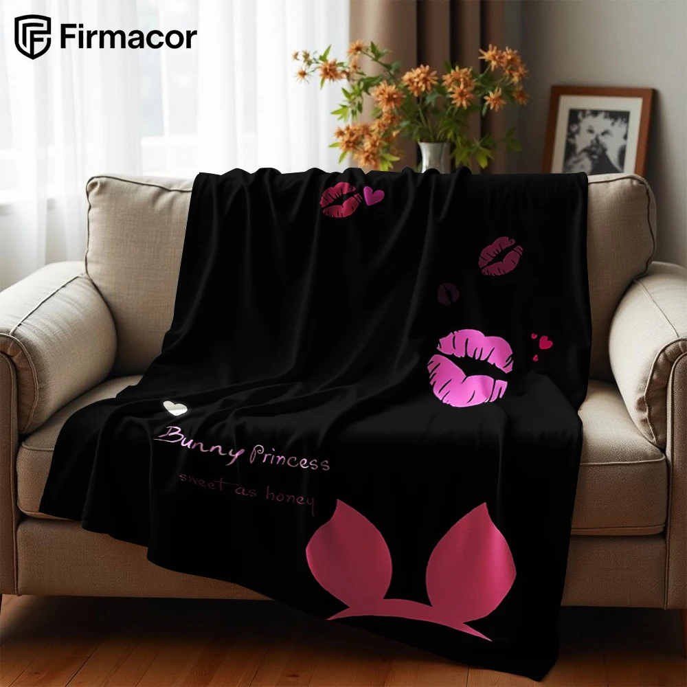 Bunny Lip Anime Cartoon Flannel Blanket Soft Warm Throw for Bedroom Sofa Car Kids Holiday Gift