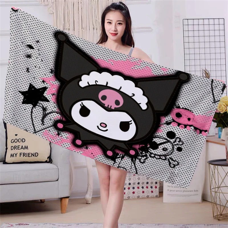 Sanrio New Cartoon Kuromi Hello Kitty My Melody Cute Beach Towel Microfiber Bath Towel Anime Character Absorbs Water and Quickly