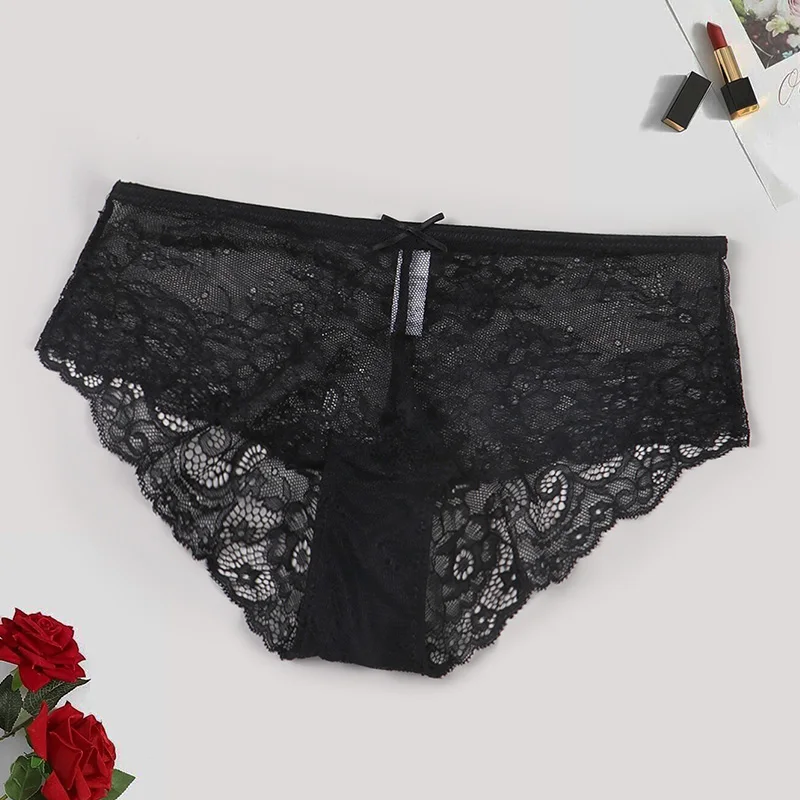 Varsbaby Sexy Transparent Underwear Bowknot Brief Women Lace Boyshorts Underpants Floral Panties Comfortable Lingerie For Female