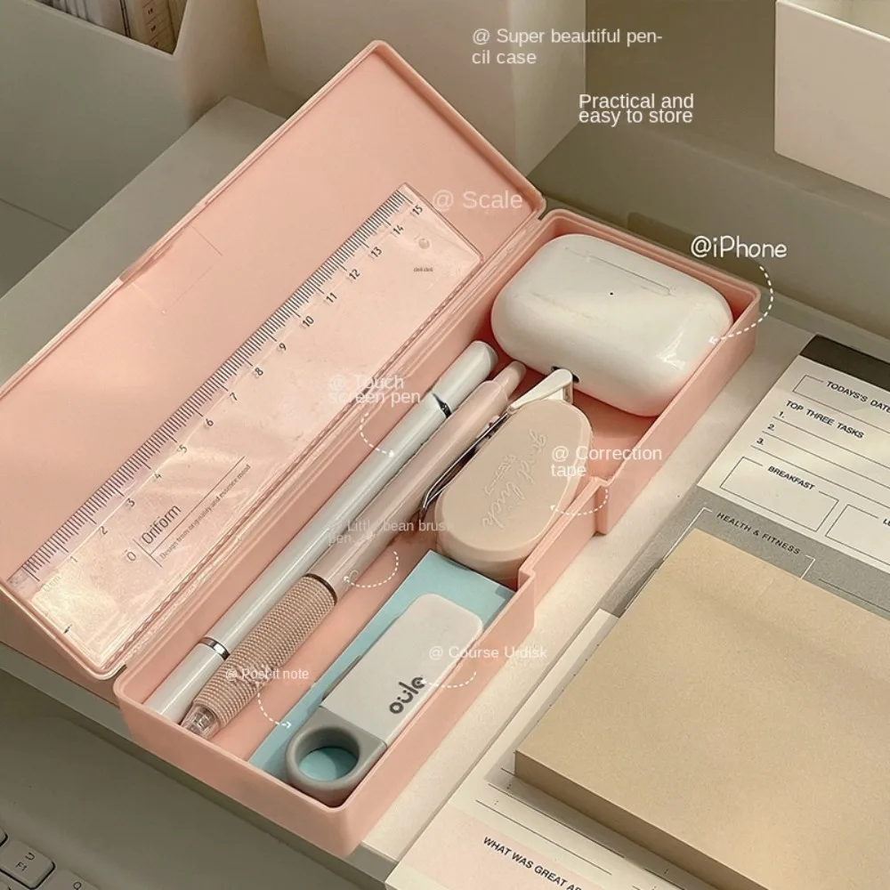 

Настольный ящик для хранения, пластиковый пенал, однотонный органайзер, пенал, канцелярские принадлежности, водонепроницаемый пенал, школьные принадлежности