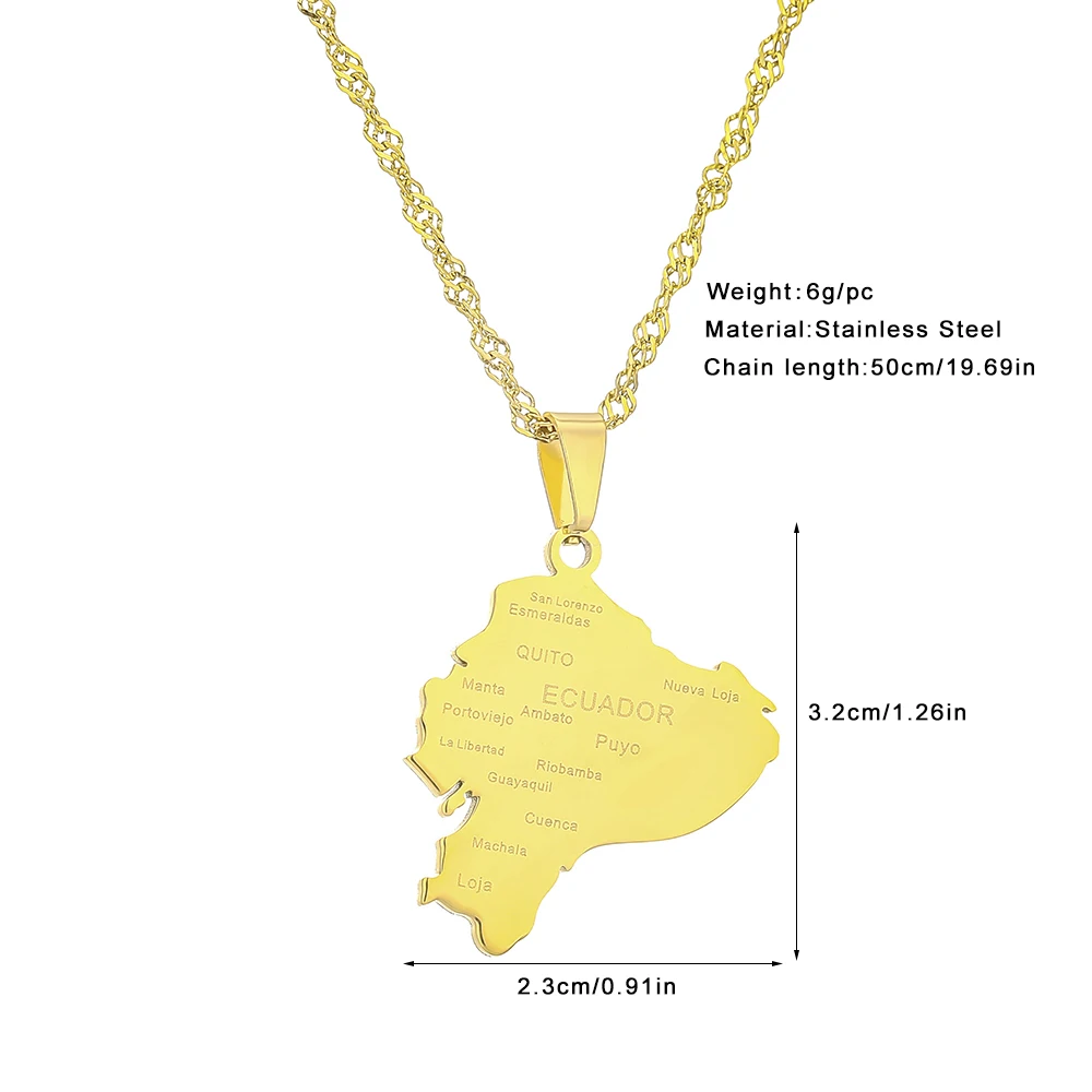 العصرية الولايات المتحدة الاتحاد الأوروبي رائجة البيع الفولاذ المقاوم للصدأ الإكوادور خريطة المدينة قلادة قلادة للجنسين زوجين العرقية نمط مجوهرات وطنية هدية #6