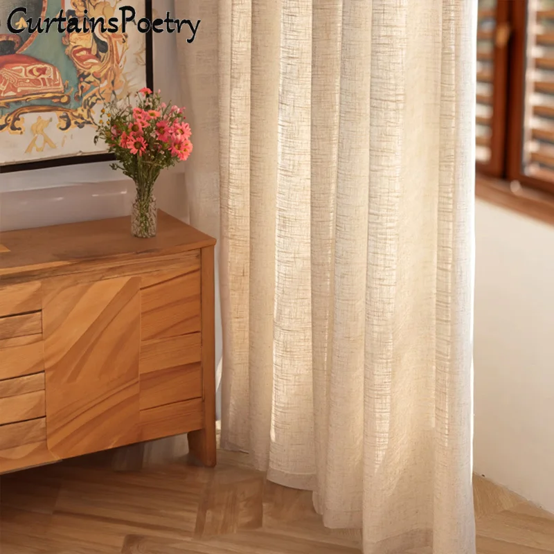 

Linen Textured Curtain Natural Semi Sheer Curtains Farmhouse Boho Style Window Treatment for Bedroom Living Room Home Decoration