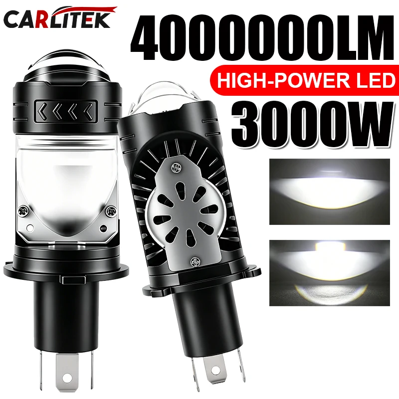 Lâmpadas de Farol LED H4/9003/HB2 de Alta Potência com Lente Projetora Canbus 3000W 4000000LM 6500K Super Brilhante H4 LED para Carro/Motocicleta