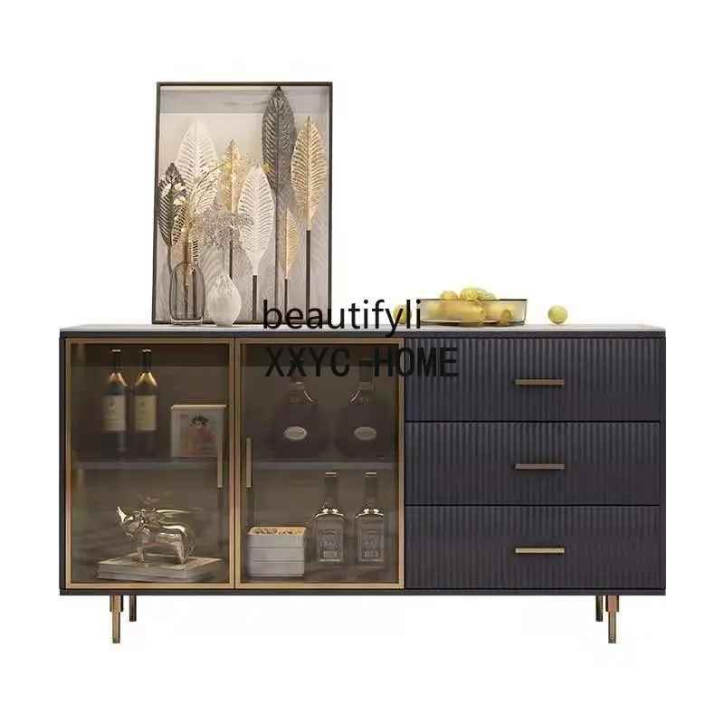 

Sideboard Cabinet Home Hallway Modern Minimalist Liquor Cabinet Integrated Wall Stone Plate Locker High-End Tea Cabinet