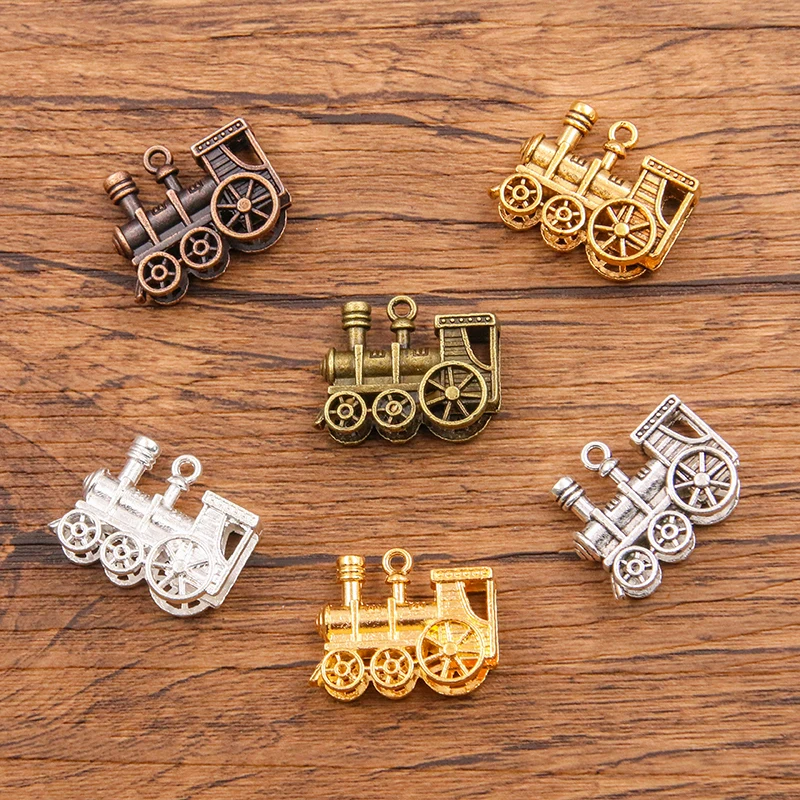 4Pcs 21*27mm 6 Color 3D Steam Train Charms Transportation Pendants Handmade Decoration Vintage For DIY Jewelry Making Findings