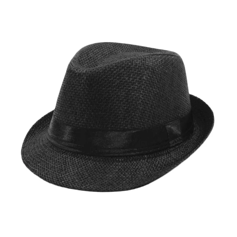 Parent-Child Simple Linen Breathable Sun Cap Men Summer Travel Sunscreen Ribbon Decoration Paper Straw Curled Jazz Hat F58