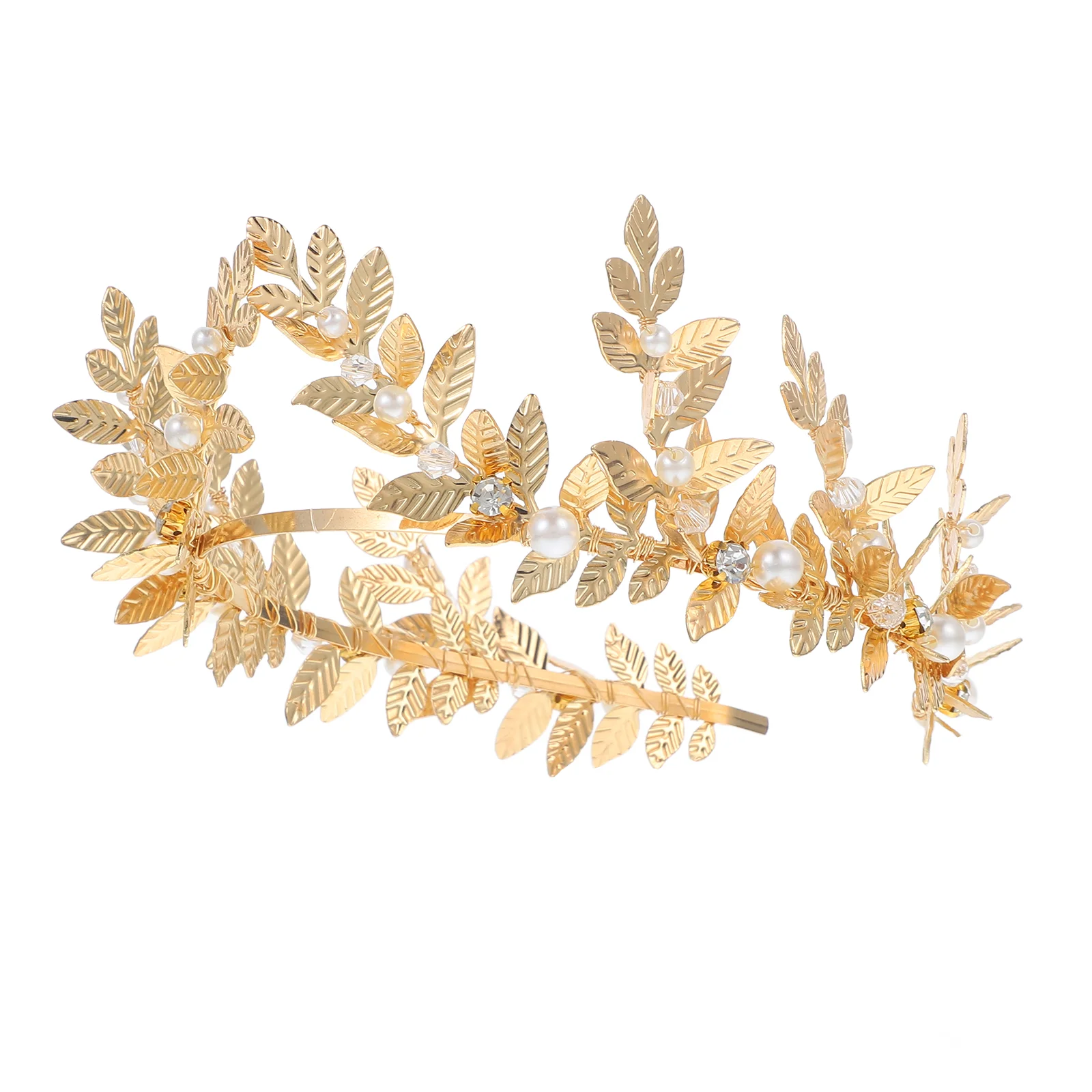 

Three-dimensional Leaves High-end Pearl Wedding Headband Rhinestone Tiara Headpieces Women Wedding Hair Accessories(Gold)