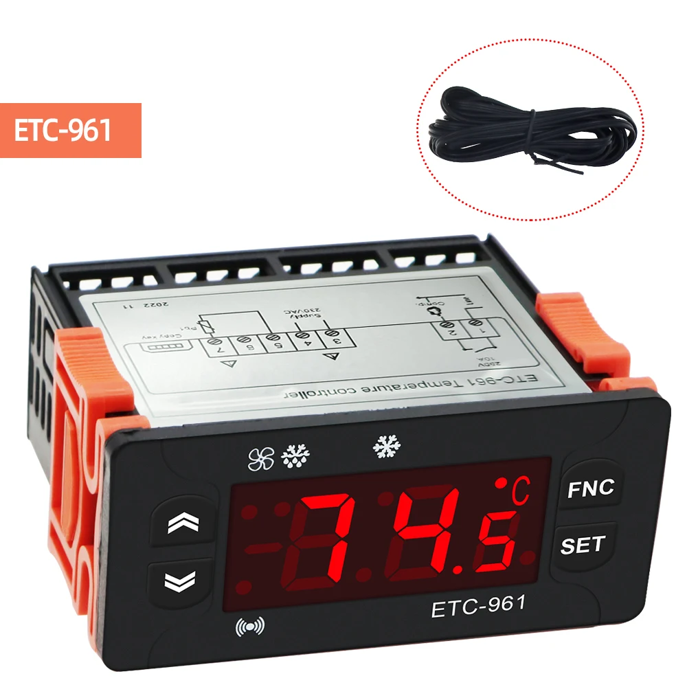 ETC-961 220V Thermostat Temperature Controller Humidity Control Thermometer Hygrometer Refrigeration Alarm NTC Sensor