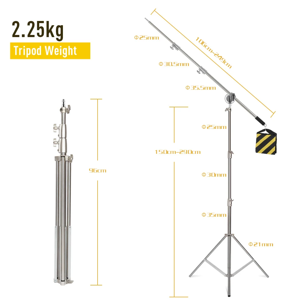 Suporte de luz superior com braço de lança telescópica para estúdio fotográfico com saco de areia para speedlite/mini flash