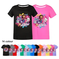 Kawaii Gabbys Dollhouse T-shirt dla dziewczynek Gabby Cats T Shirts Kids 2024 Summer Tee Boys Short Sleeve Tops Odzież dziecięca