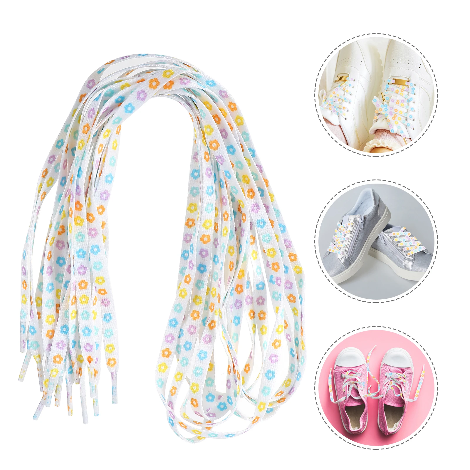 

4Pairs Flower Shoelaces Flat Printed Casual Shoes Accessory Strong Flat Shoelaces for Sneakers DIY Fashion Shoe Laces