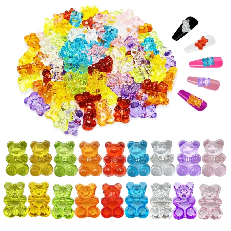 10/50pcs Candy Color Gummy Mini Bear Charms Pendant for Making Cute Earrings Pendant Necklace DIY Creative Jewelry Finding